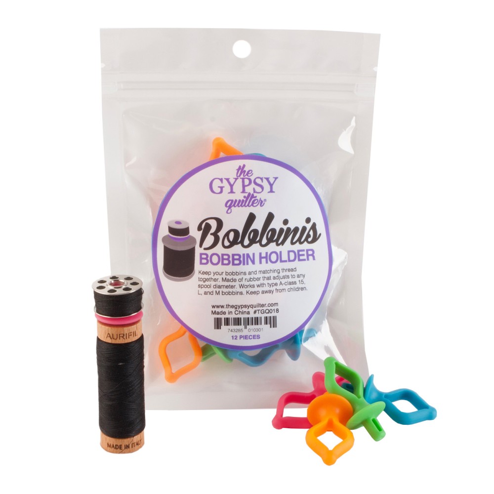 TGQ018 package containing 12 assorted Gypsy Quilter Bobbini bobbin holders