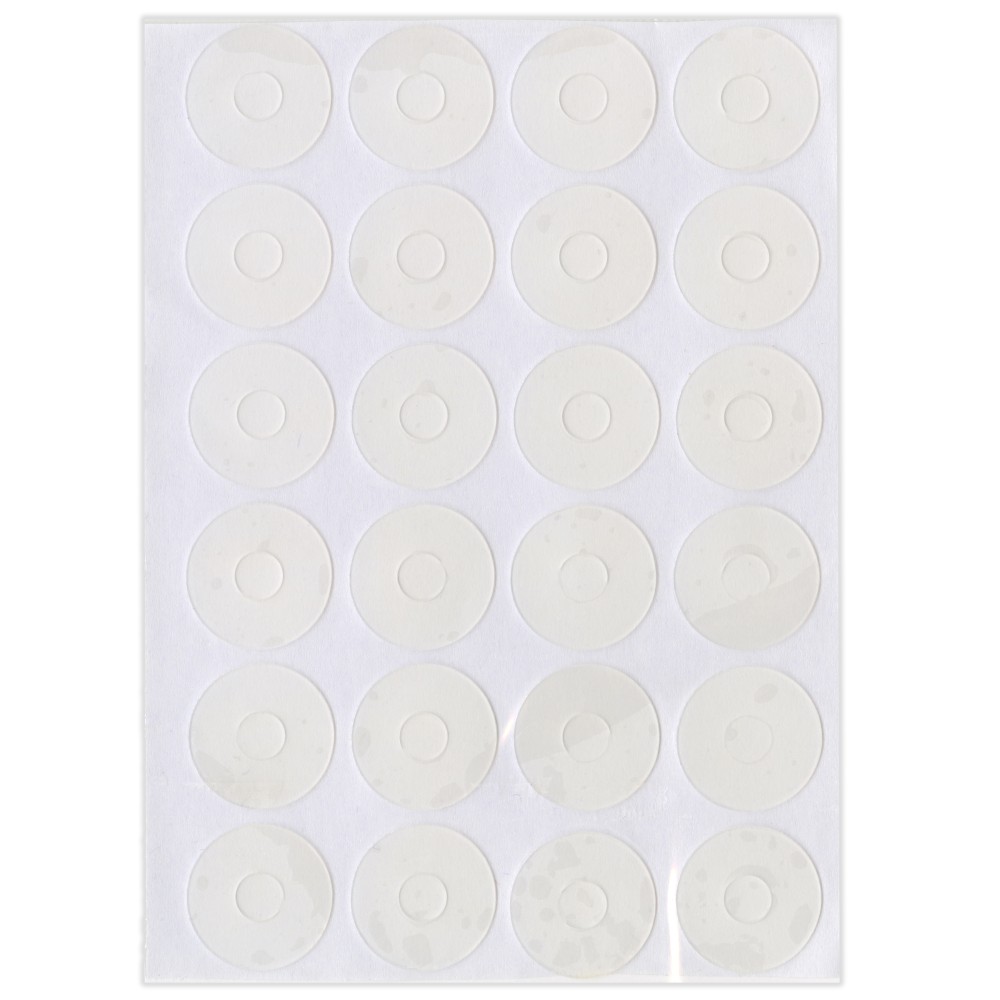 Sheet of 24 large clear rings and 24 small centre grip dots