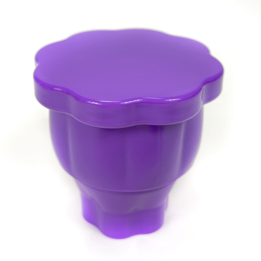 The Gypsy Quilter large magnetic pin cup expanded with its purple lid fitted