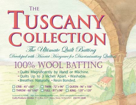 Batting Tuscany 100% Washable Wool 96in x 30yds