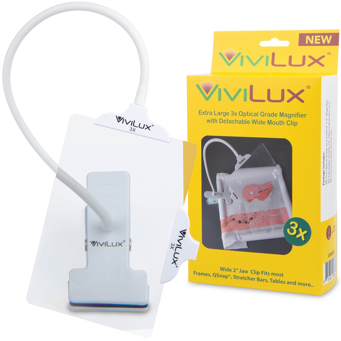 ViviLux 6in x 4in Optical Grade 3x Magnifier with Clip Attachment