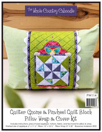 Quilter Gnome & Pinwheel Quilt Block Pillow Wrap & Cover Kit