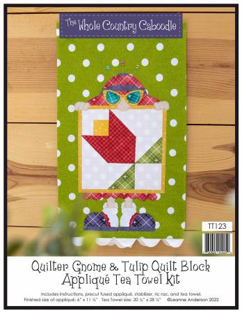 Quilter Gnome & Tulip Quilt Block Applique Tea Towel Kit