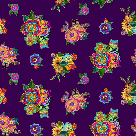Dark Purple Metallic Digital Hidden Cats