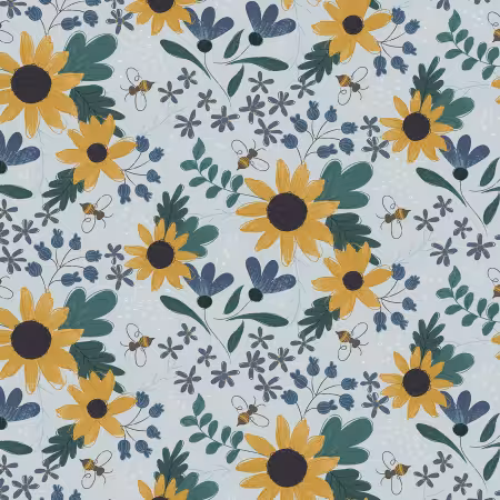 Light Teal Honeybee Digital Large Sunflowers
