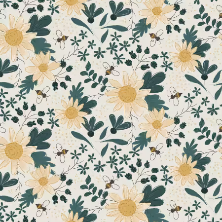 Cream Honeybee Digital Large Sunflowers