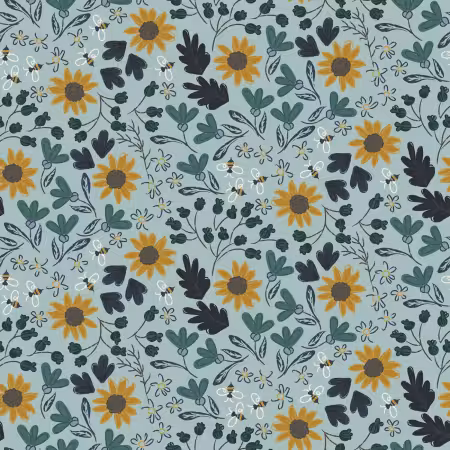 Light Teal Honeybee Digital Small Sunflowers