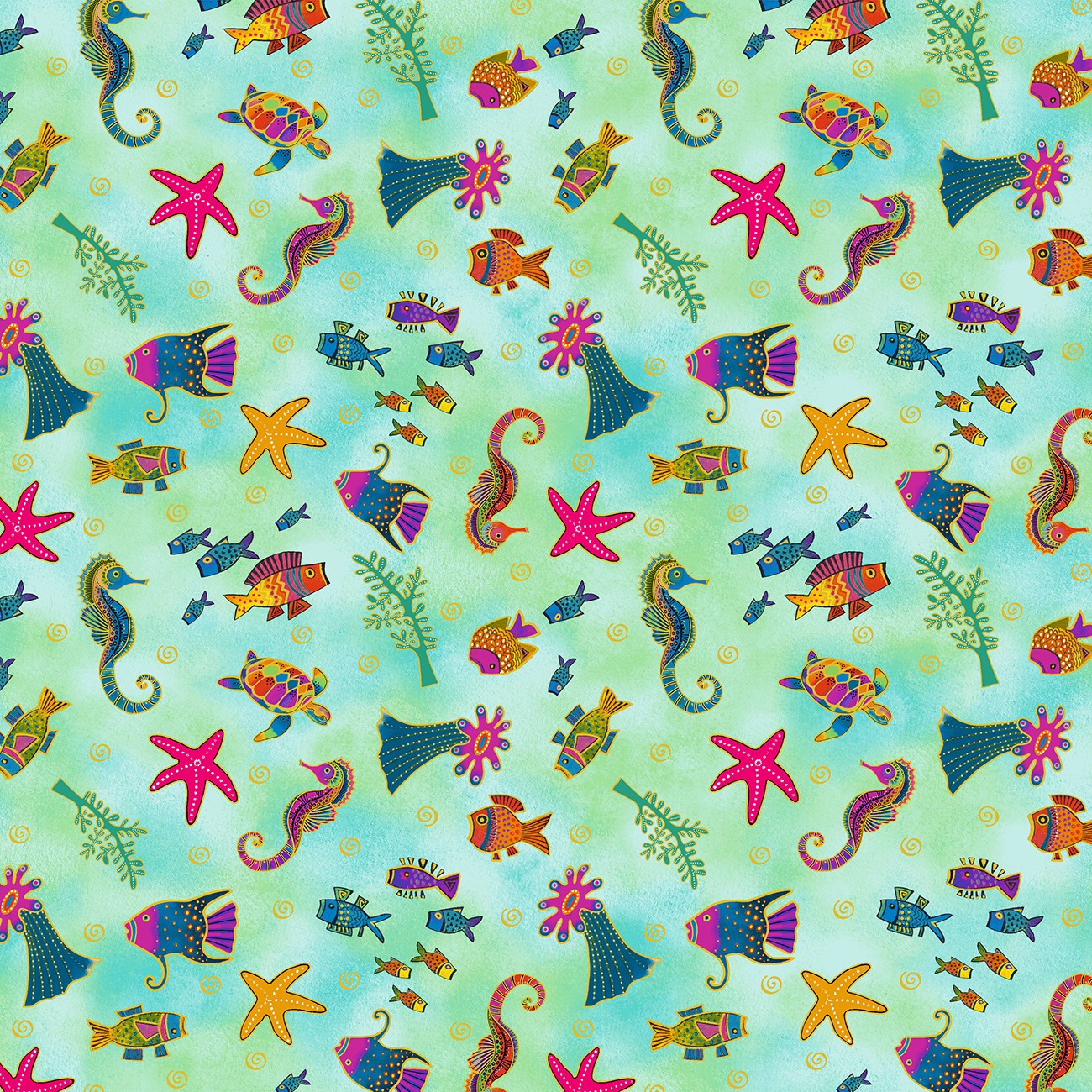 Turquoise Gold Metallic Oceania Sealife