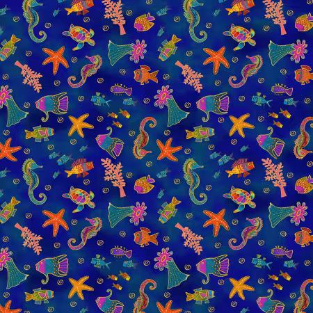 Navy Blue Gold Metallic Oceania Sealife
