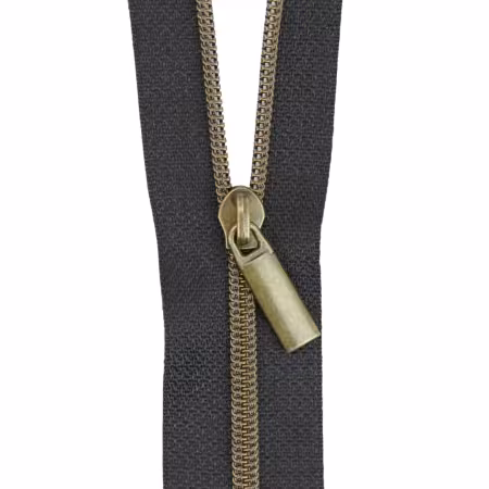 Black #3 Nylon Antique Coil Zippers: 3 Yards with 9 Pulls