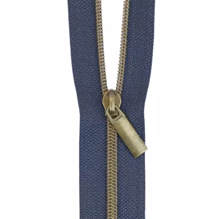 Navy #3 Nylon Antique Coil Zippers: 3 Yards with 9 Pulls