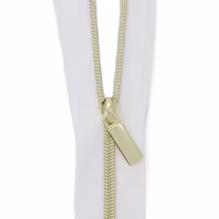 White #3 Nylon Gold Coil Zippers: 3 Yards with 9 Pulls
