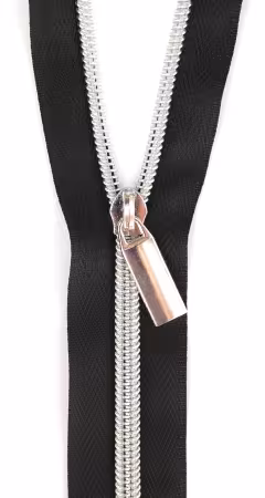 Black #5 Nylon Nickel Coil Zippers: 3 Yards with 9 Pulls