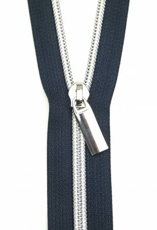 Navy #5 Nylon Nickel Coil Zippers: 3 Yards with 9 Pulls
