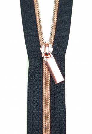 Navy #5 Nylon Rose Gold Coil Zippers: 3 Yards with 9 Pulls