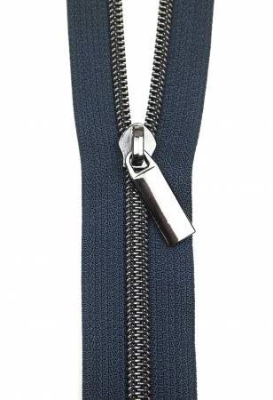 Navy #5 Nylon Gunmetal Coil Zippers: 3 Yards with 9 Pulls