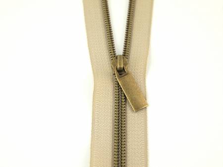 Beige #5 Nylon Antique Coil Zippers: 3 Yards with 9 Pulls