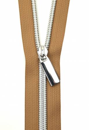 Natural #5 Nylon Nickel Coil Zippers: 3 Yards with 9 Pulls