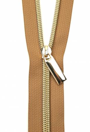 Natural #5 Nylon Gold Coil Zippers: 3 Yards with 9 Pulls