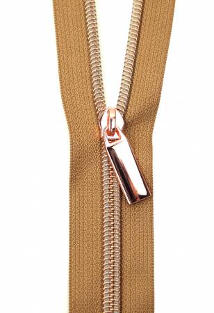 Natural #5 Nylon Rose Gold Coil Zippers: 3 Yards with 9 Pulls