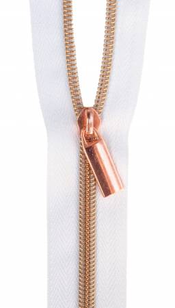 White #5 Nylon Rose Gold Coil Zippers: 3 Yards with 9 Pulls