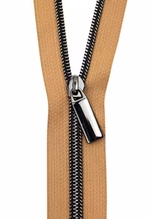 Natural #5 Nylon Gunmetal Coil Zippers: 3 Yards with 9 Pulls