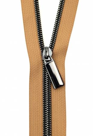 Natural #5 Nylon Gunmetal Coil Zippers: 3 Yards with 9 Pulls