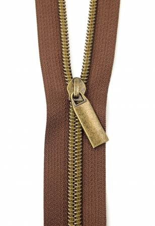 Brown #5 Nylon Antique Coil Zippers: 3 Yards with 9 Pulls