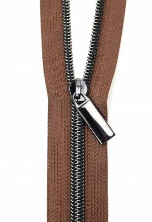Brown #5 Nylon Gunmetal Coil Zippers: 3 Yards with 9 Pulls