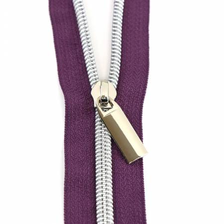 Purple #5 Nylon Nickel Coil Zippers: 3 Yards with 9 Pulls