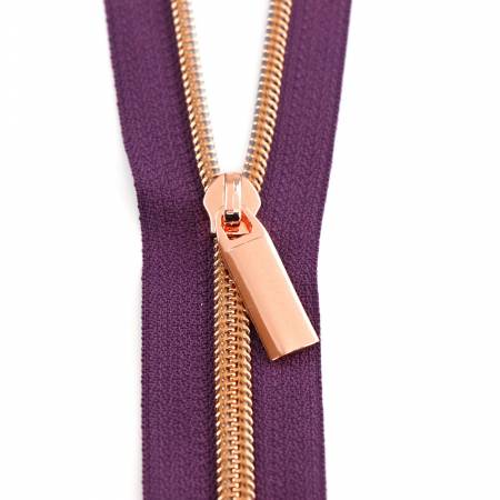 Purple #5 Nylon Rose Gold Coil Zippers: 3 Yards with 9 Pulls