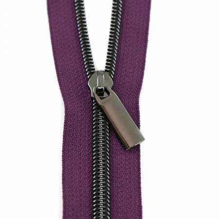 Purple #5 Nylon Gunmetal Coil Zippers: 3 Yards with 9 Pulls