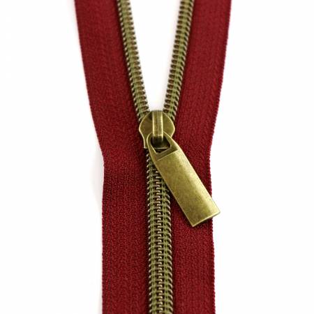 Burgundy #5 Nylon Antique Coil Zippers: 3 Yards with 9 Pulls