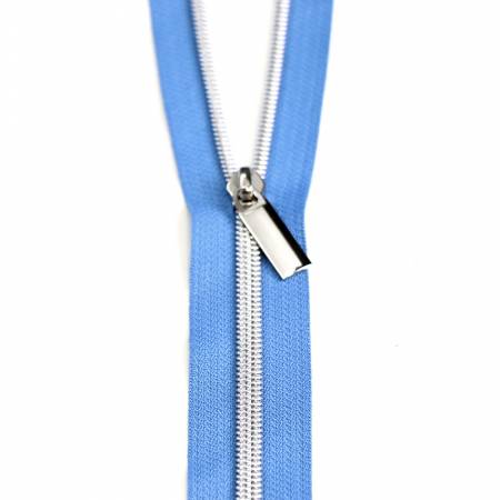 Blue Jean #5 Nylon Nickel Coil Zippers: 3 Yards with 9 Pulls