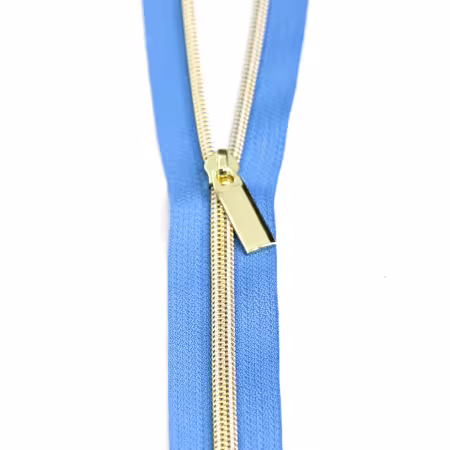 Blue Jean #5 Nylon Gold Coil Zippers: 3 Yards with 9 Pulls
