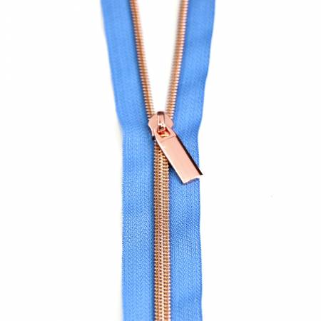 Blue Jean #5 Nylon Rose Gold Coil Zippers: 3 Yards with 9 Pulls