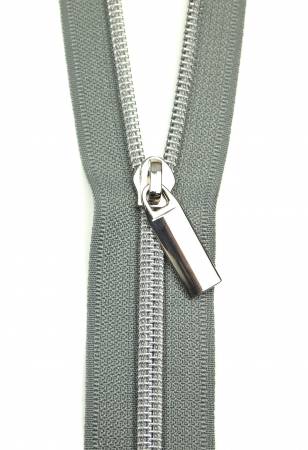 Grey #5 Nylon Nickel Coil Zippers: 3 Yards with 9 Pulls