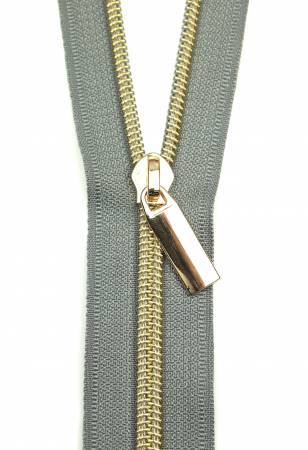 Grey #5 Nylon Gold Coil Zippers: 3 Yards with 9 Pulls