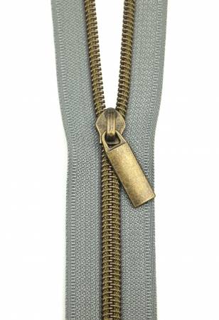 Grey #5 Nylon Antique Coil Zippers: 3 Yards with 9 Pulls