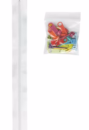 4 yards of 16mm #4.5 zipper chain and 16 Ex-Large Pulls White with 16 Mult pulls